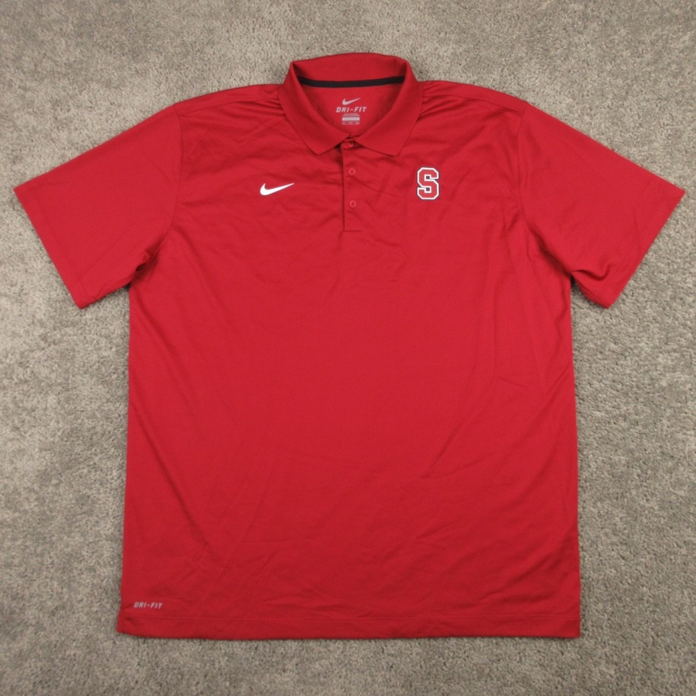 Stanford Cardinal Polo Shirt Mens 2XL Red Nike Drifit Performance Golf Football